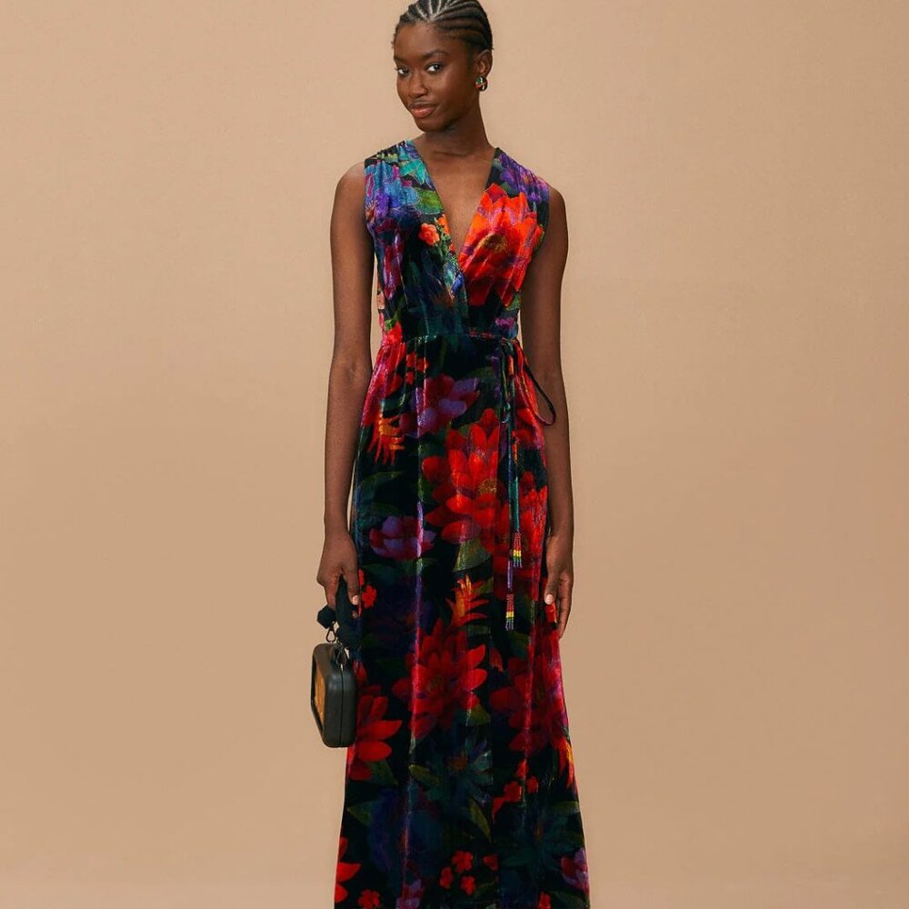 FARM Rio Black Flower Season Maxi Wrap Dress